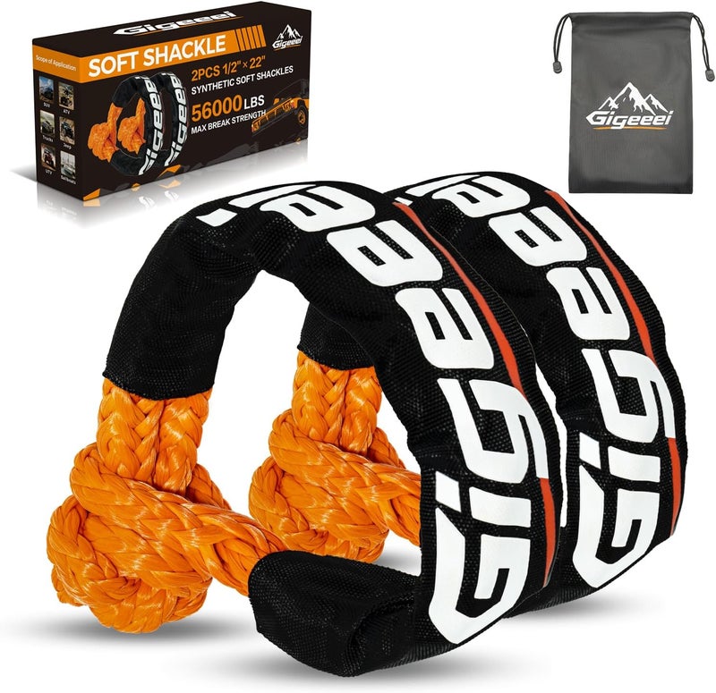 Gigeeei Soft Shackles Tow Recovery - 1/2 Inch X 22 Inch (56,000lbs) Soft Shackle Recovery Kit for Off-Road Winch and Vehicle Towing (Orange) - Image 1
